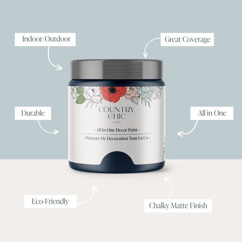Country Chic Paint طلاء الطباشير الشامل بأسلوب ريفي للأثاث والخزائن وديكور المنزل، صديق للبيئة، تشطيب غير لامع، مع برايمر وطبقة علوية مدمجة للخشب والمعادن - لون بيكوت (أزرق بحري) - ربع 32 أونصة (950 مل) - Image 2